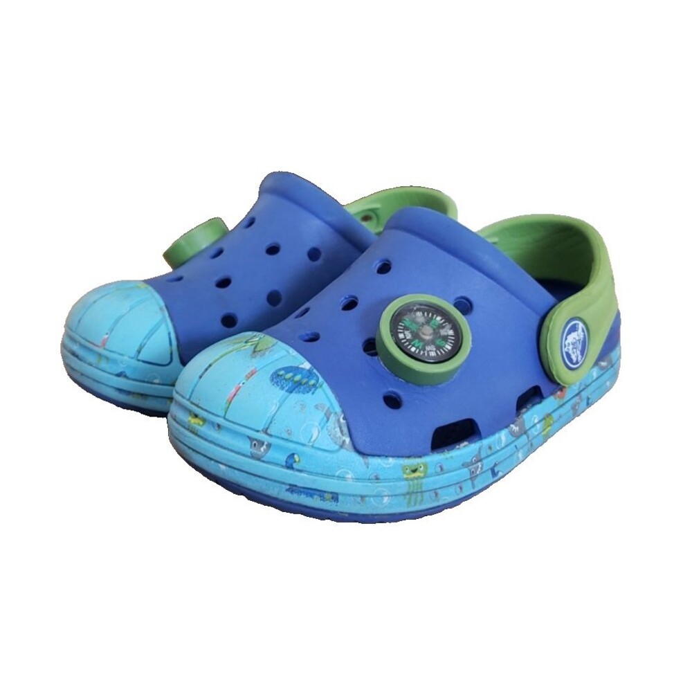 Crocs Bump It Clog Kids Size C8 Blue/Green Cap Toe Water Sandals shoes Compass